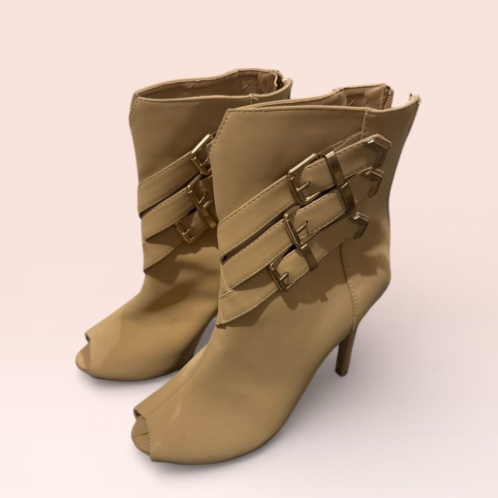 Stylish Tan Peep-Toe Ankle Boots